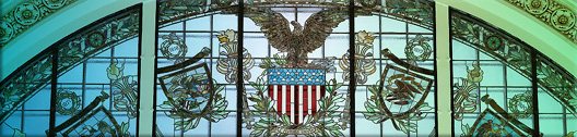 Stained glass windows in the main reading room, Library of Congress Thomas Jefferson Building, Washington, D.C.