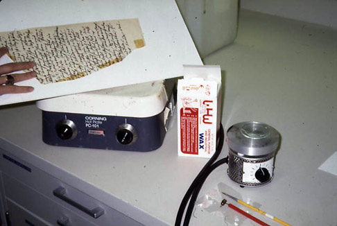 Equipment used in repairing manuscripts.