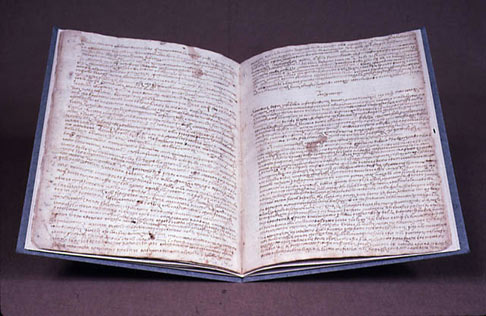 An open volume of manuscripts.