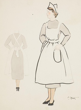 Illustration of a woman in nursing attire as seen from the front and back.