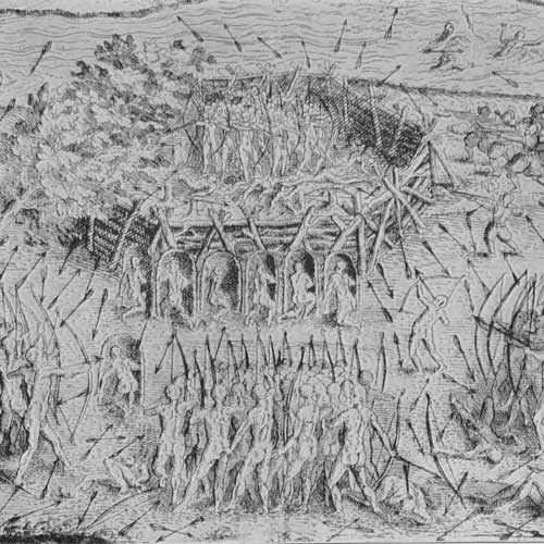 Iroquois Fort captured June 19, 1610. drawn by Champlain.